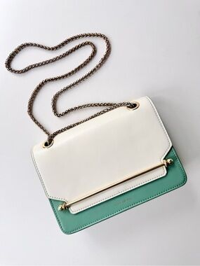 Strathberry East / West Tri-Color Bag Shoulder Crossbody Green & Vanilla Cream